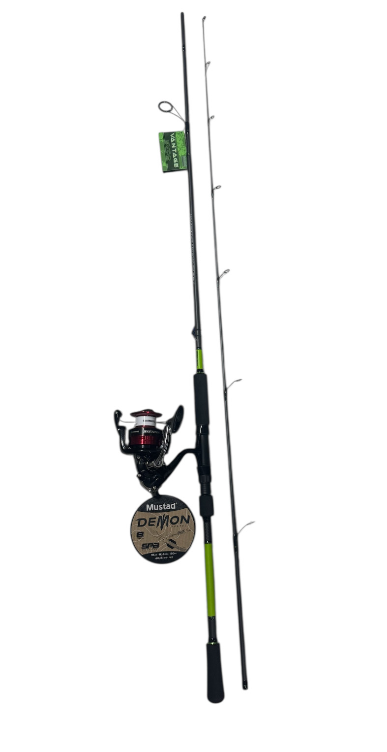 Combo Spinning Mustad Evo Q Sienna: Mustad Vantage Evo Q + Shimano Sienna 4000 + Mustad Demon X8 SPJ 0.16mm