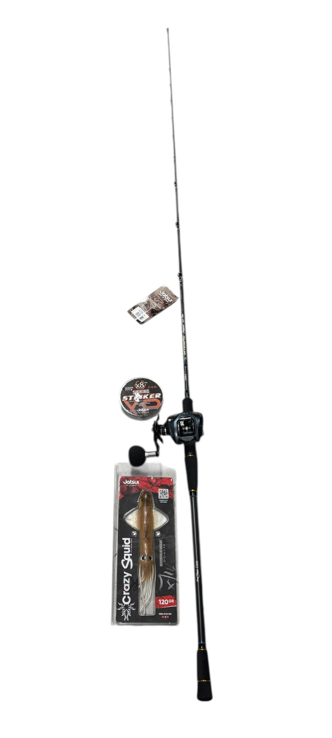 ✅Best Seller - Combo Jigging Intrepid X Seabull: Jatsui Intrepid Jigger 80-200gr + Tica Seabull 301H + Jatsui Striker x8 300mt 0.25mm + Jatsui Crazy Squid