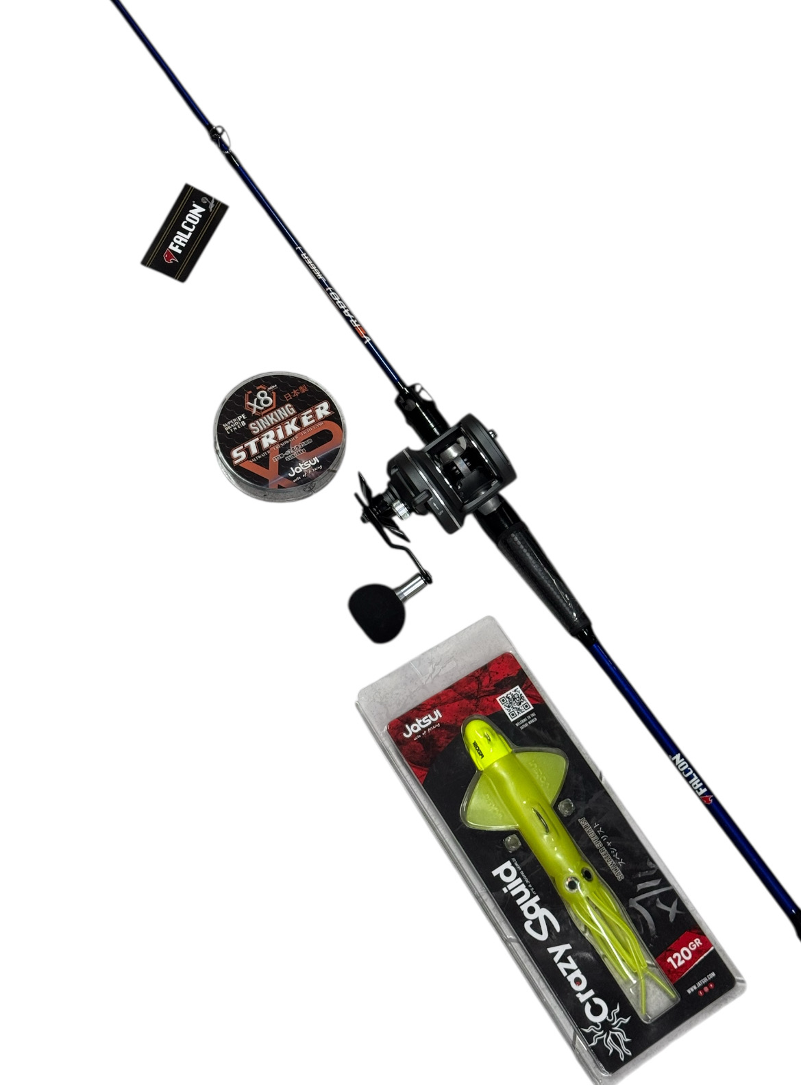 🔥Best Price Combo Jigging Verado X Force: Falcon Verado Jigger 150-250gr + Tica Force Jig 5HL + Jatsui Striker X8 300mt 0.25mm + Jatsui Crazy Squid